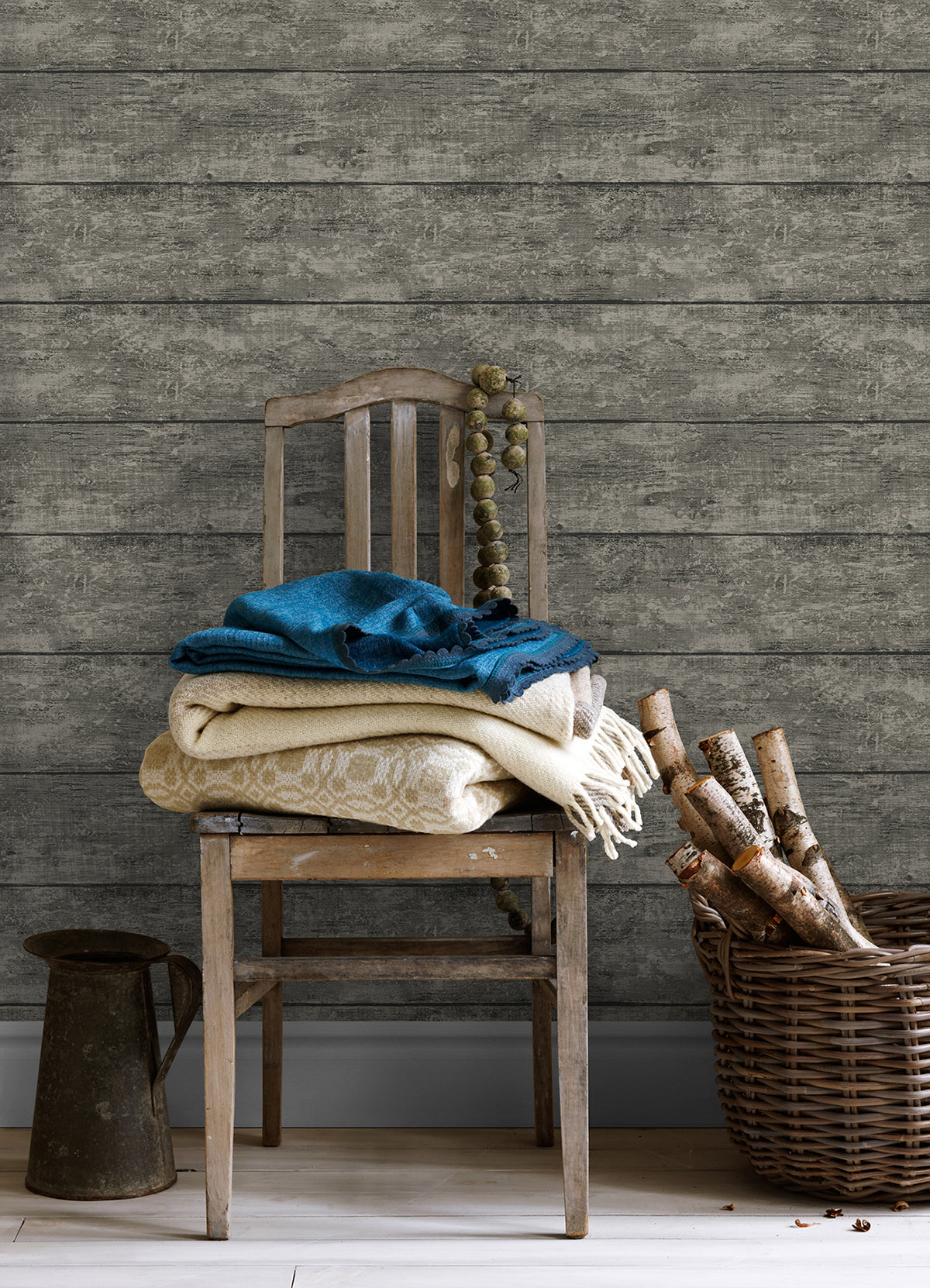 Cabin Charcoal Wood Planks Wallpaper  | Brewster Wallcovering