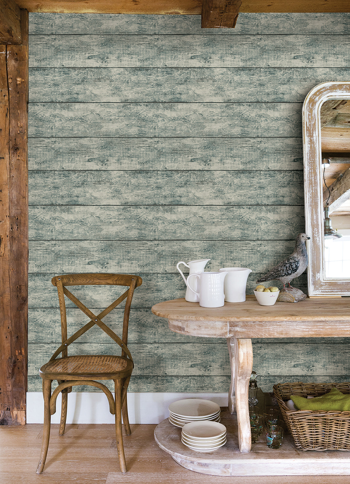 Cabin Teal Wood Planks Wallpaper  | Brewster Wallcovering - The WorkRm