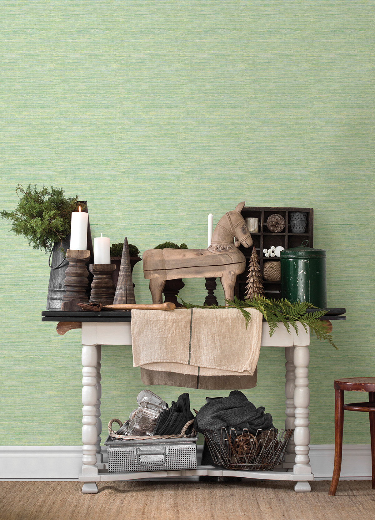 Agave Green Faux Grasscloth Wallpaper - Brewster Wallcovering