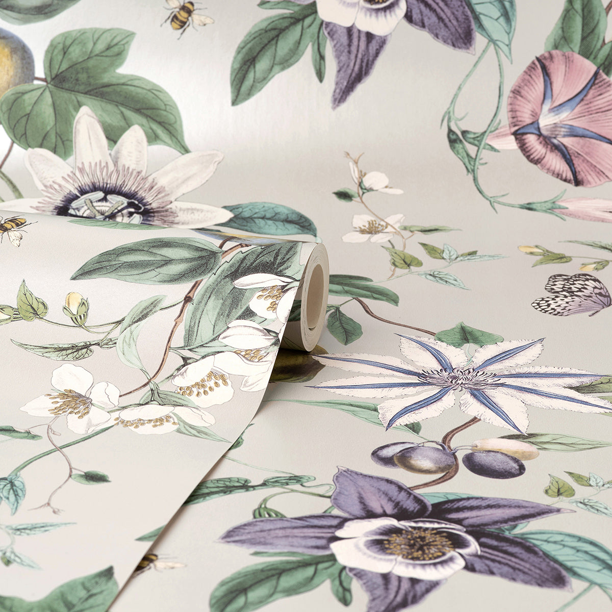 Sierra Silver Floral Wallpaper - Brewster Wallcovering