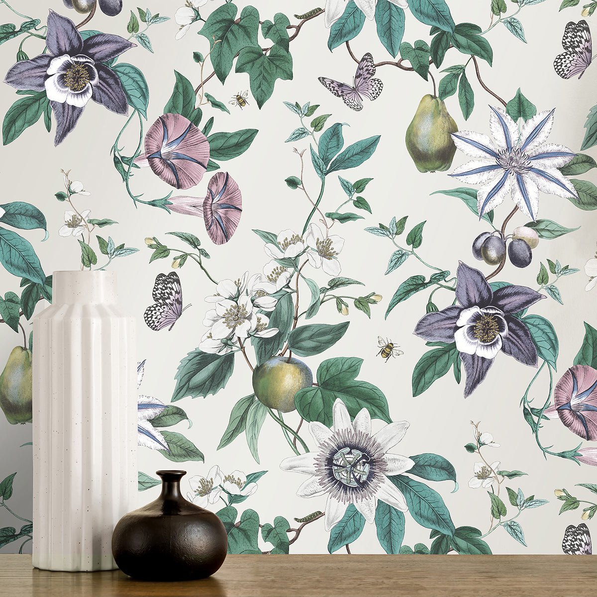 Sierra Silver Floral Wallpaper - Brewster Wallcovering