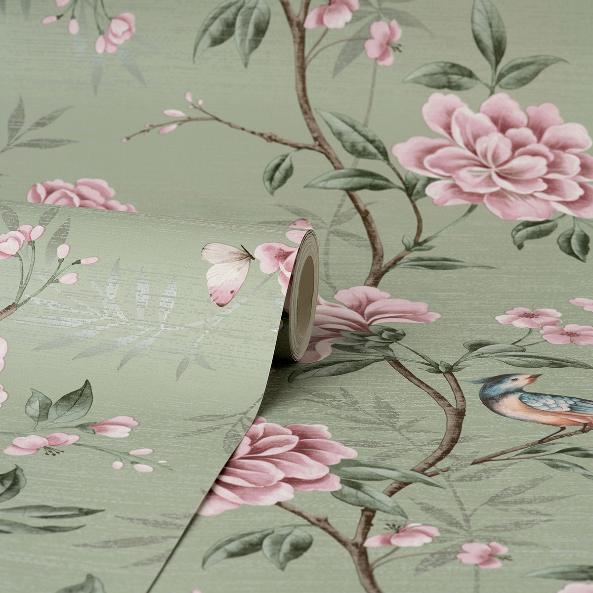 Akina Sage Floral Wallpaper - Brewster Wallcovering