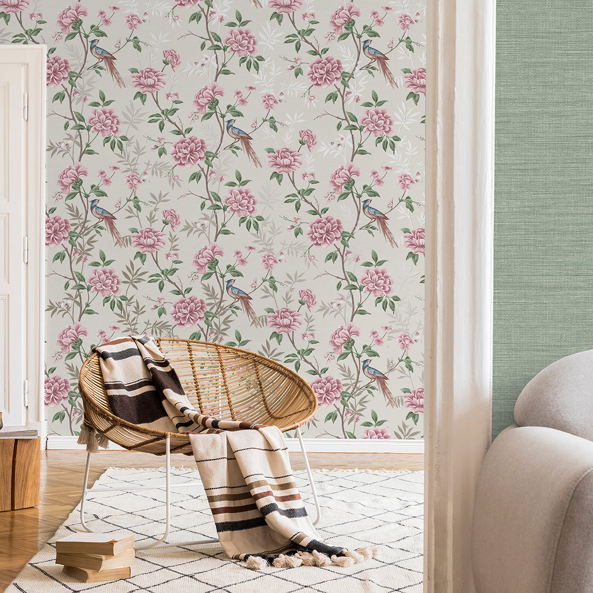 Akina Cream Floral Wallpaper - Brewster Wallcovering