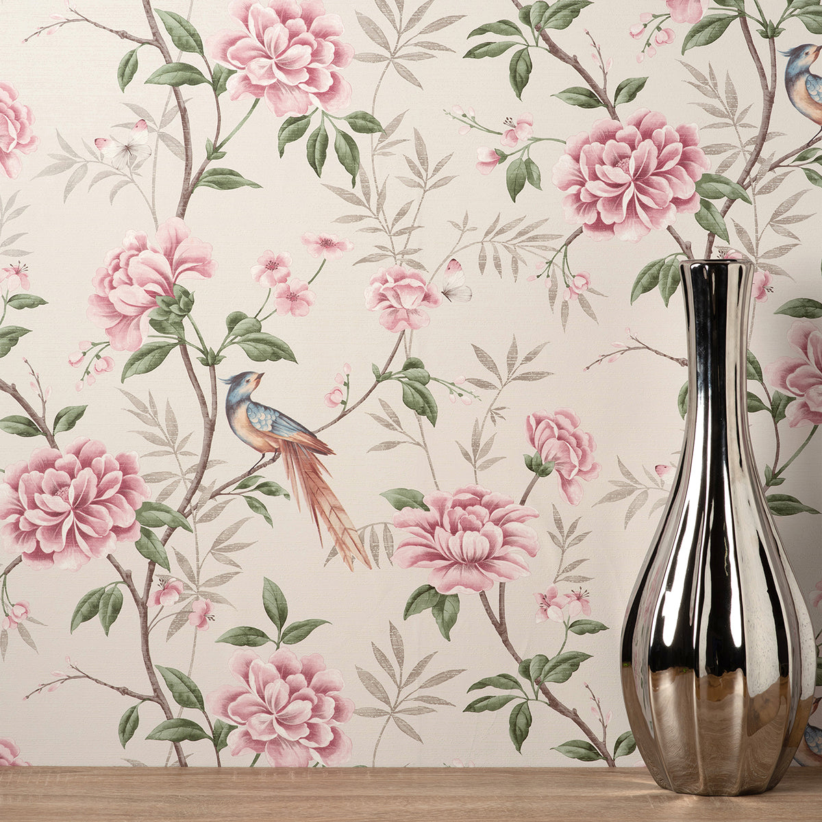 Akina Cream Floral Wallpaper - Brewster Wallcovering