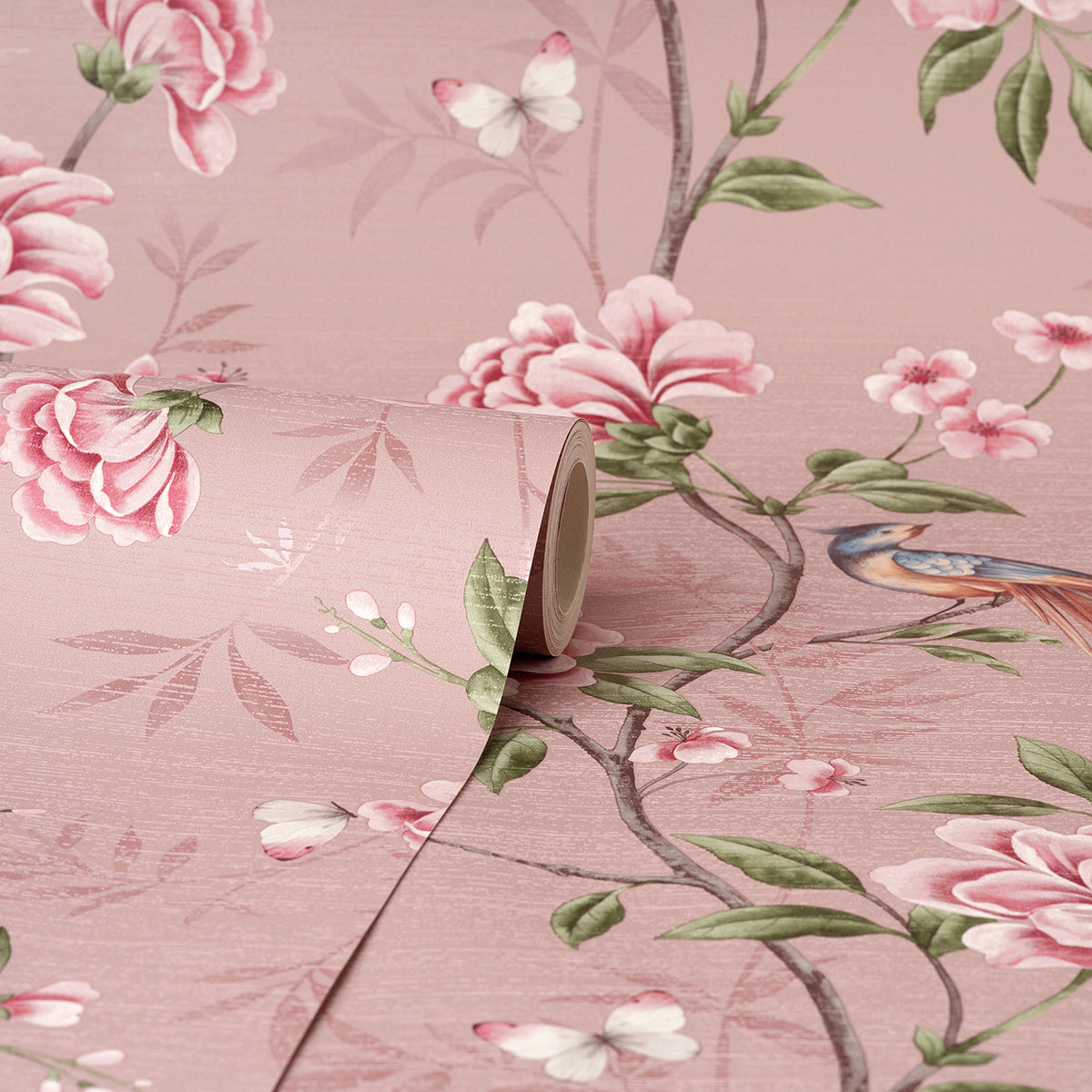 Akina Blush Floral Wallpaper - Brewster Wallcovering