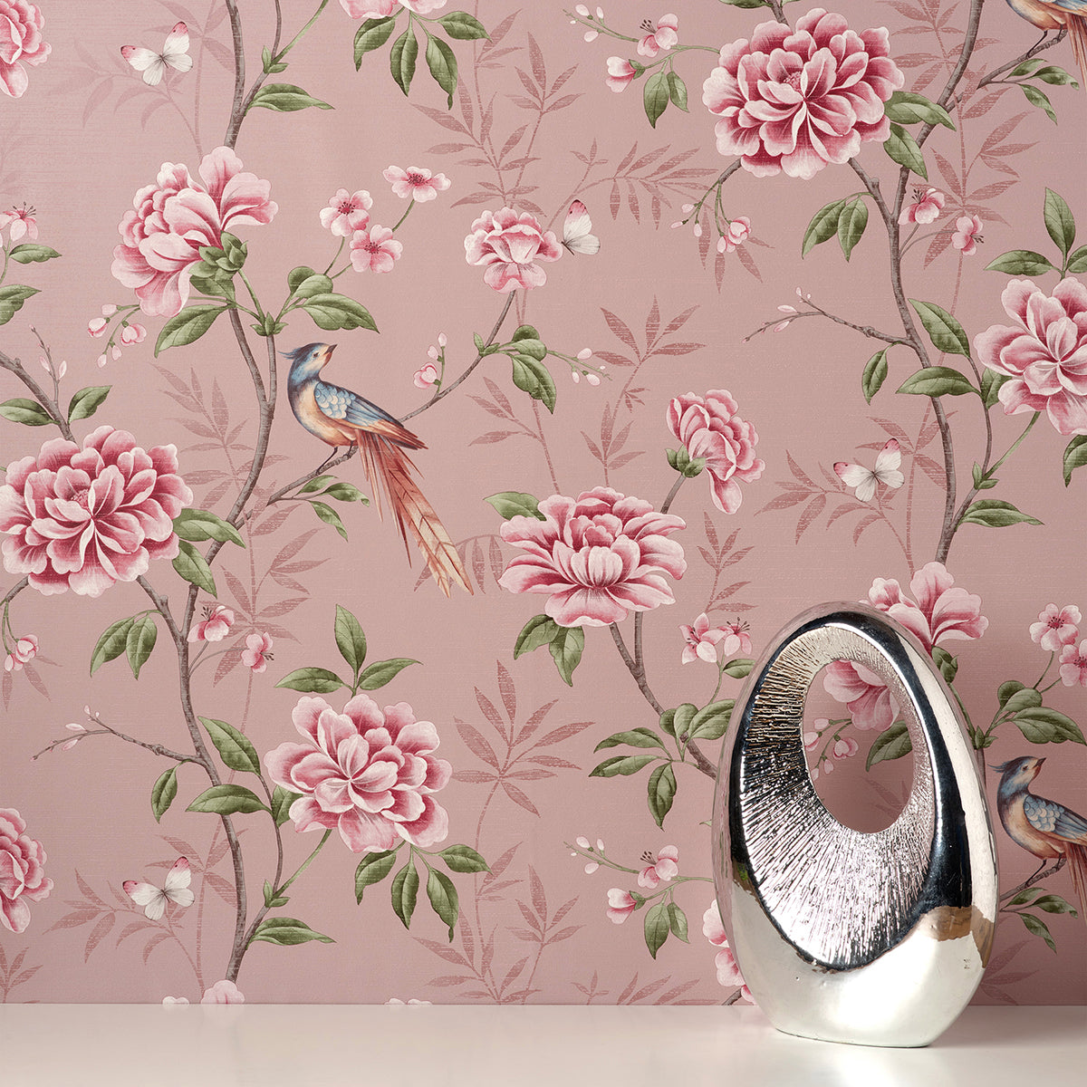 Akina Blush Floral Wallpaper - Brewster Wallcovering