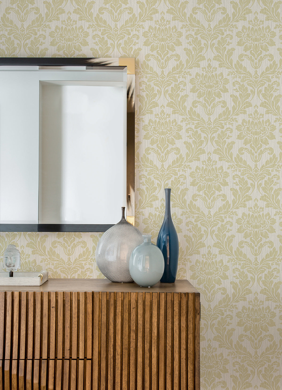 Galois Gold Damask Wallpaper - Brewster Wallcovering