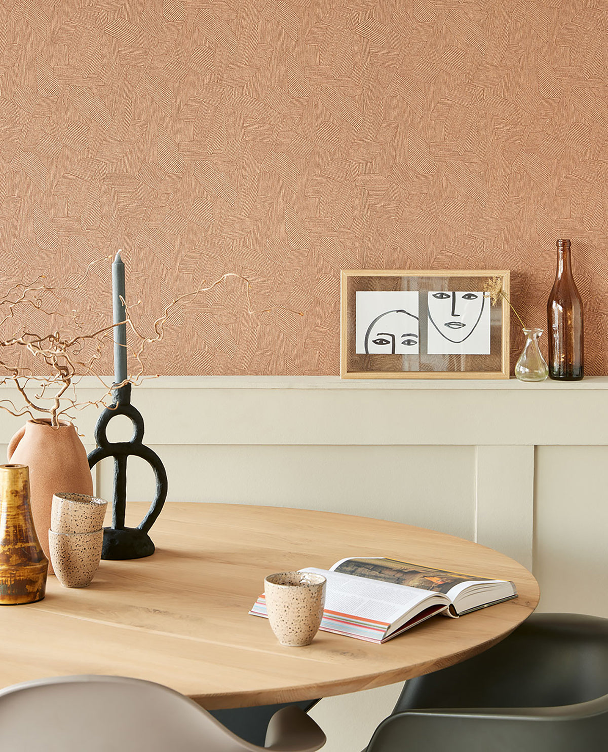 Clio Copper Lined Geometric Wallpaper  | Brewster Wallcovering - The WorkRm