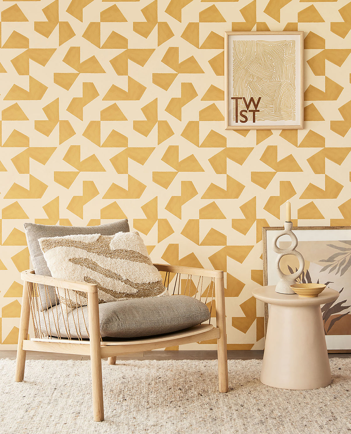 Azad Yellow Abstract Geometric Wallpaper - Brewster Wallcovering