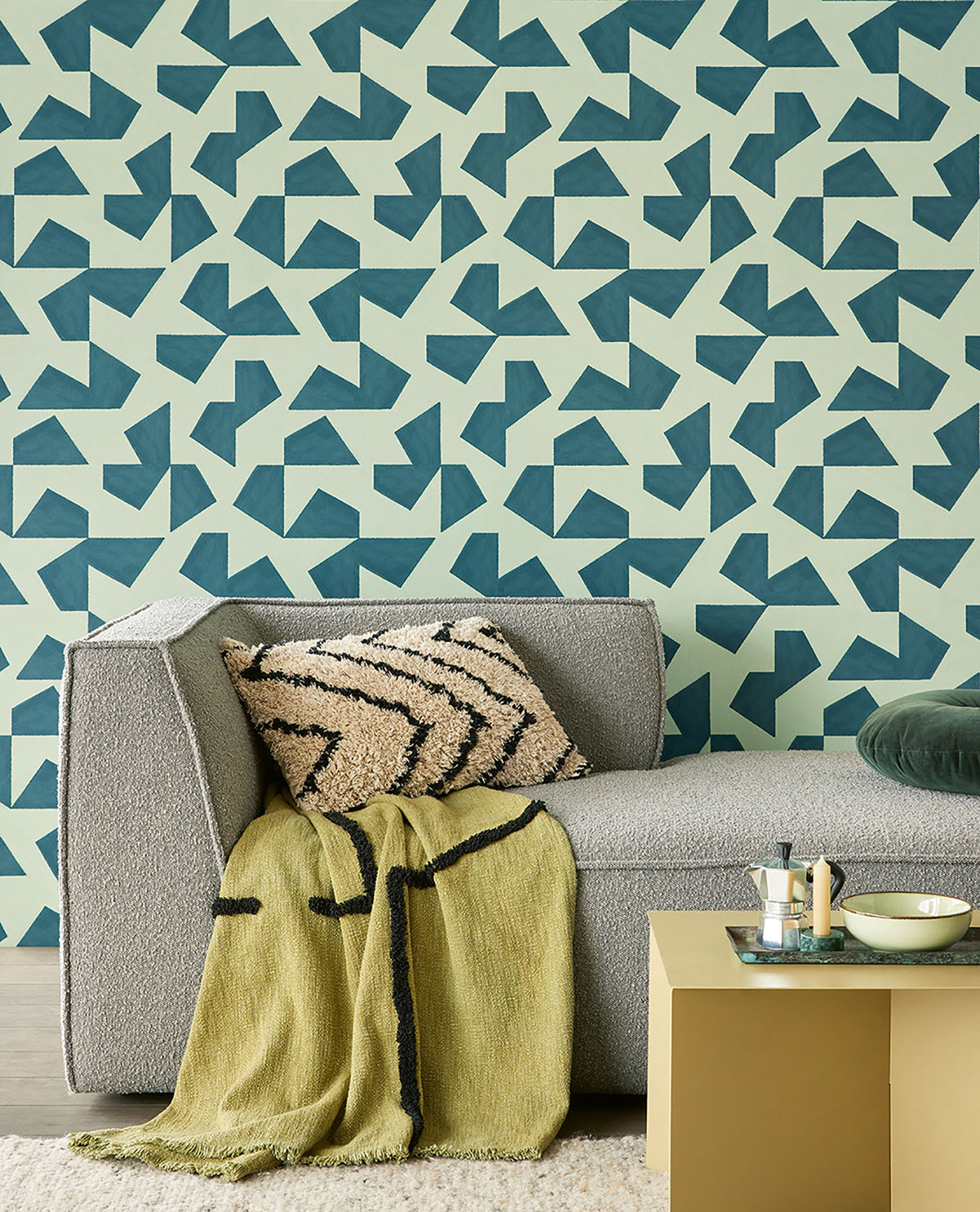 Azad Sea Green Abstract Geometric Wallpaper  | Brewster Wallcovering - The WorkRm