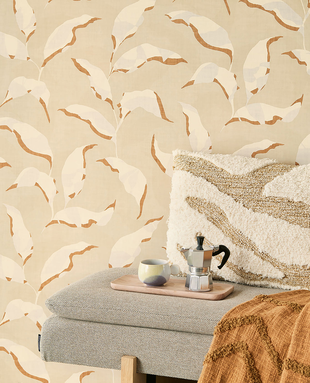 Callista Neutral Leaves Wallpaper  | Brewster Wallcovering