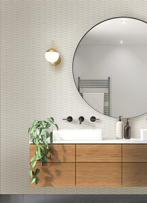 Gator White Geometric Stripe Wallpaper - Brewster Wallcovering