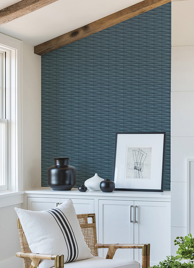 Gator Blue Geometric Stripe Wallpaper - Brewster Wallcovering