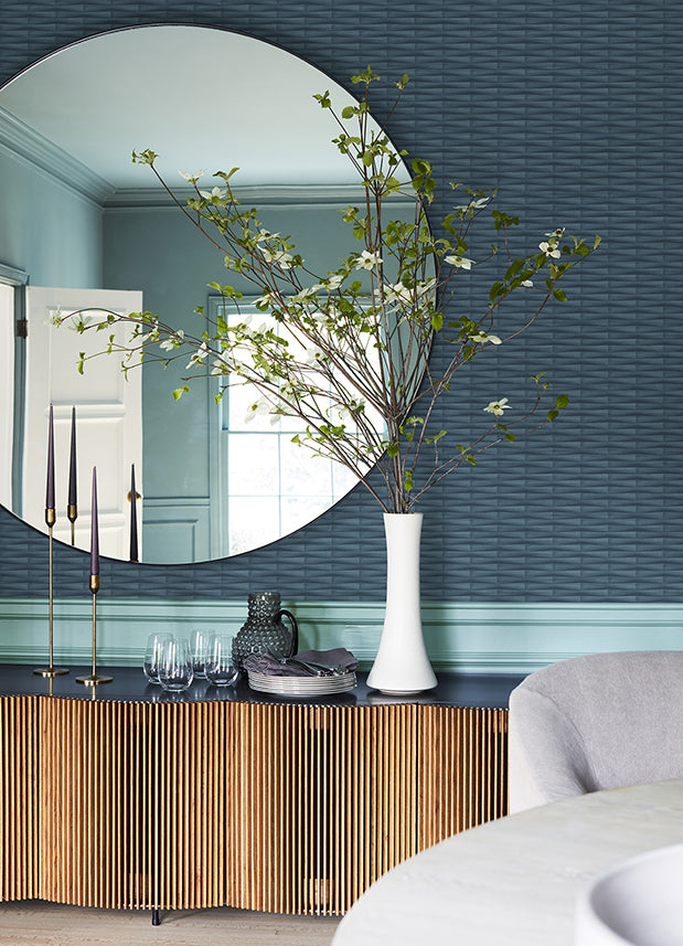 Gator Blue Geometric Stripe Wallpaper - Brewster Wallcovering