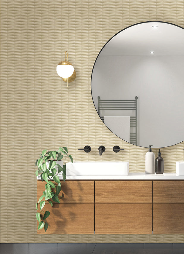 Gator Wheat Geometric Stripe Wallpaper - Brewster Wallcovering