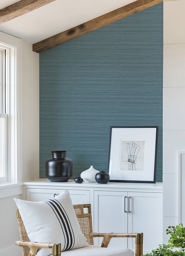 Shantung Blue Silk Wallpaper - Brewster Wallcovering