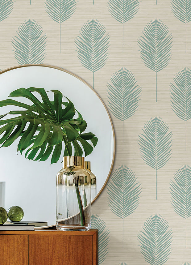 Bali Aqua Fern Wallpaper - Brewster Wallcovering