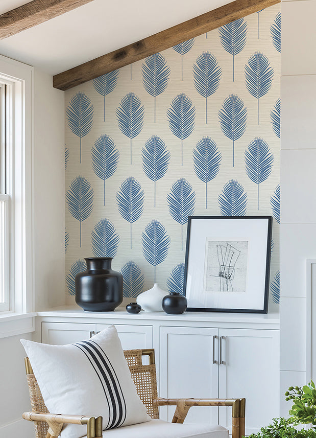 Bali Blue Fern Wallpaper  | Brewster Wallcovering - The WorkRm