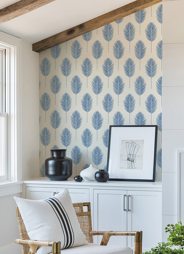 Bali Blue Fern Wallpaper  | Brewster Wallcovering - The WorkRm