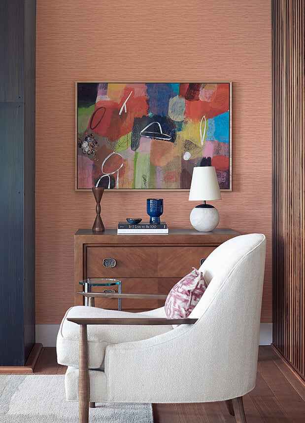 Rushmore Coral Faux Grasscloth Wallpaper - York Wallcoverings - 2988-70301 - York Wallcoverings Wallpaper
