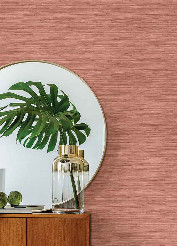 Rushmore Coral Faux Grasscloth Wallpaper - York Wallcoverings - 2988-70301 - York Wallcoverings Wallpaper