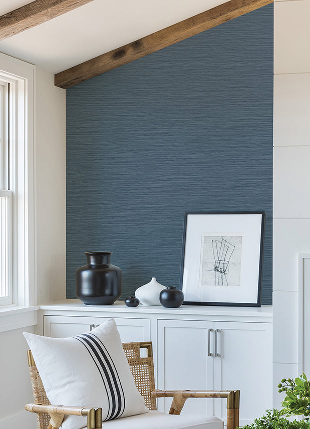 Rushmore Blue Faux Grasscloth Wallpaper  | Brewster Wallcovering - The WorkRm