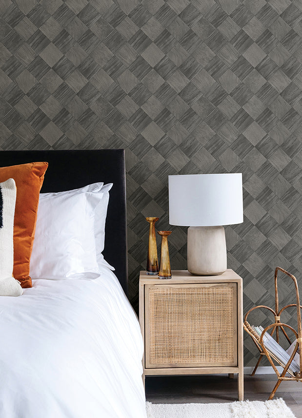 Thriller Black Wood Tile Wallpaper - Brewster Wallcovering