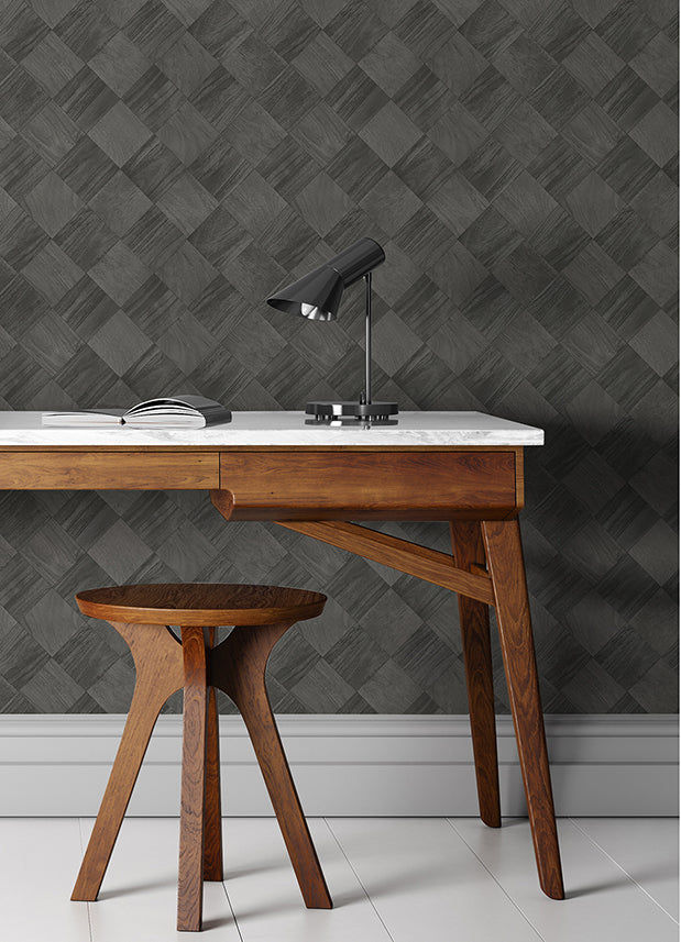 Thriller Black Wood Tile Wallpaper - Brewster Wallcovering