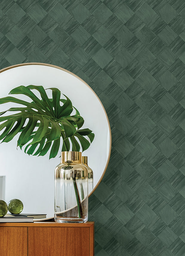 Thriller Green Wood Tile Wallpaper - Brewster Wallcovering