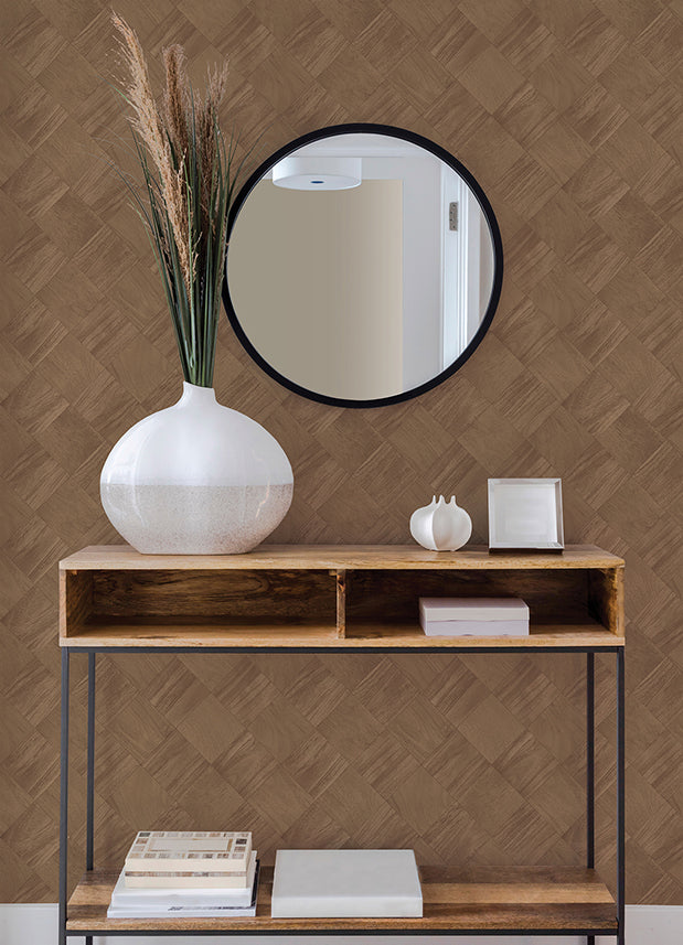 Thriller Chestnut Wood Tile Wallpaper - Brewster Wallcovering