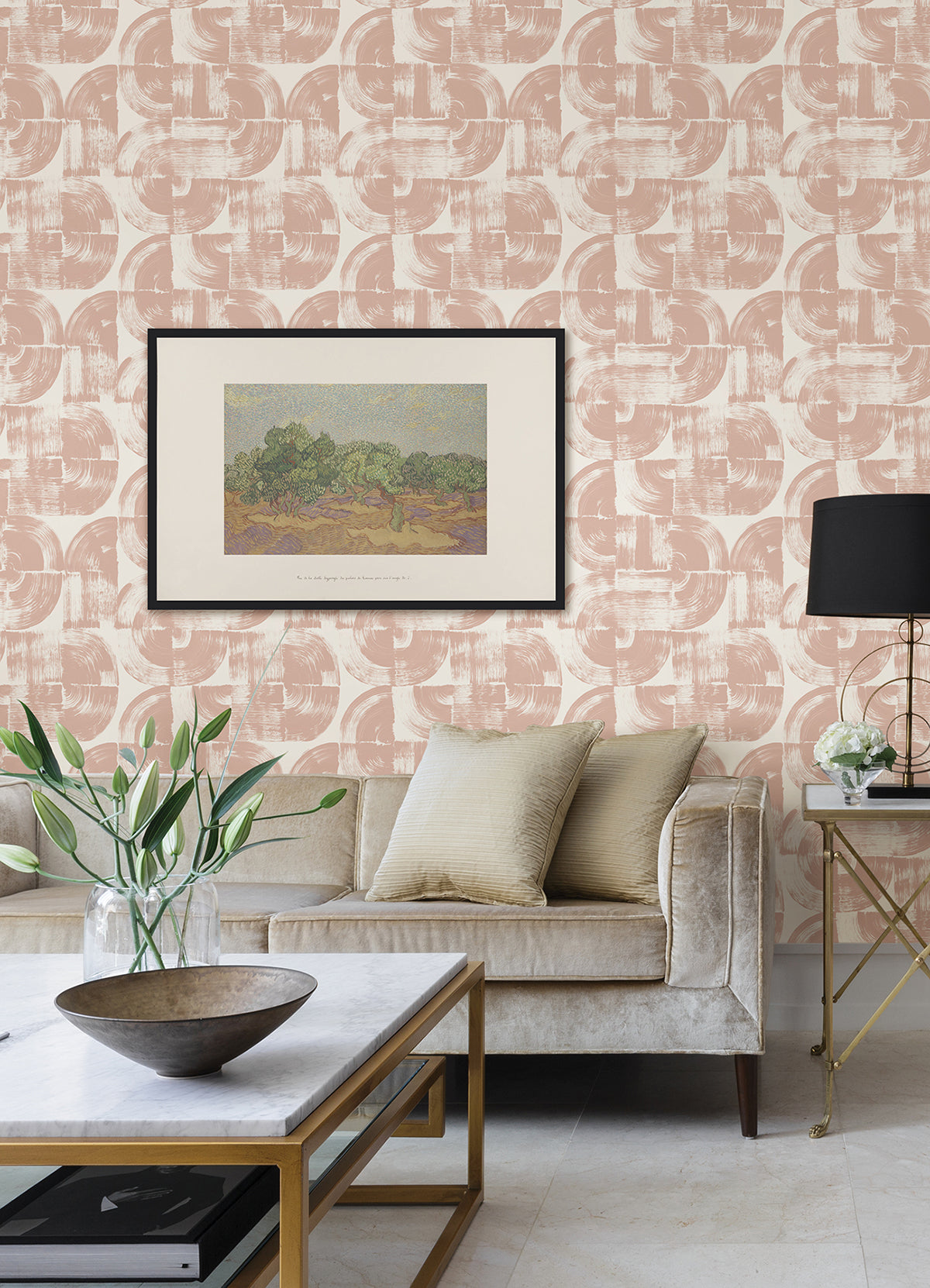Giulietta Blush Painterly Geometric Wallpaper  | Brewster Wallcovering