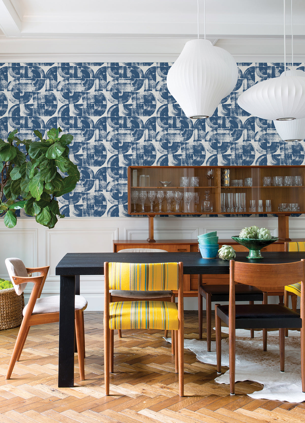 Giulietta Blue Painterly Geometric Wallpaper - Brewster Wallcovering