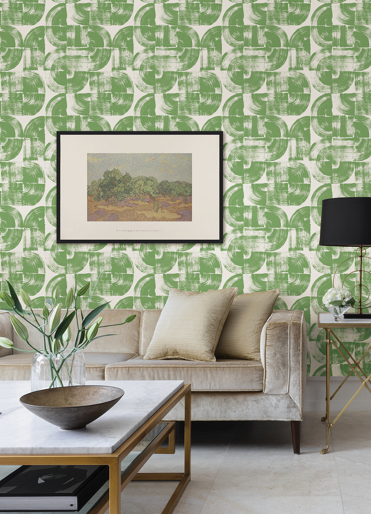 Giulietta Green Painterly Geometric Wallpaper  | Brewster Wallcovering - The WorkRm