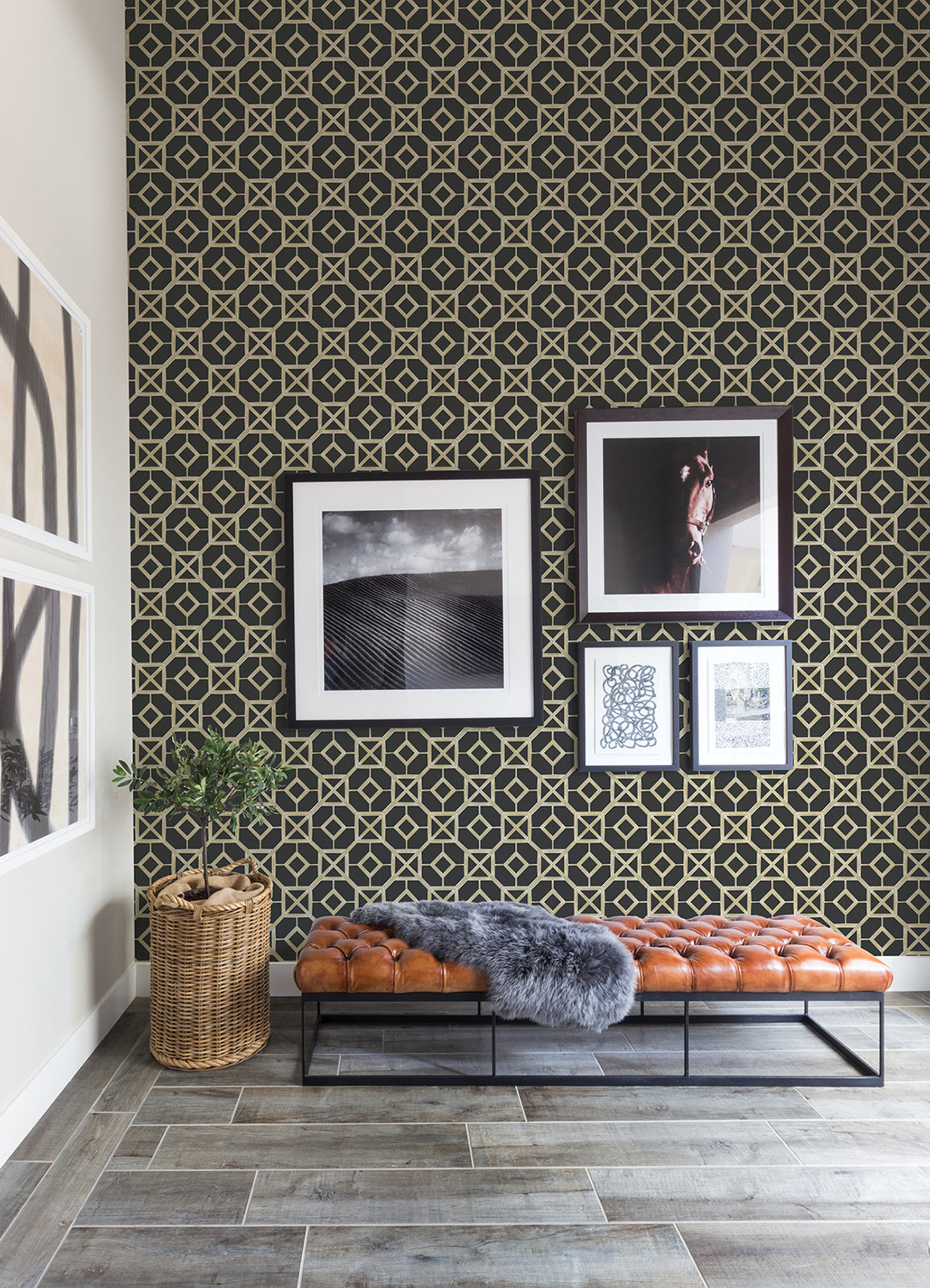 Livia Black Trellis Wallpaper - Brewster Wallcovering