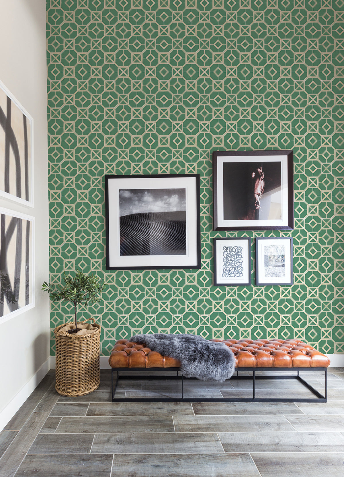 Livia Green Trellis Wallpaper  | Brewster Wallcovering