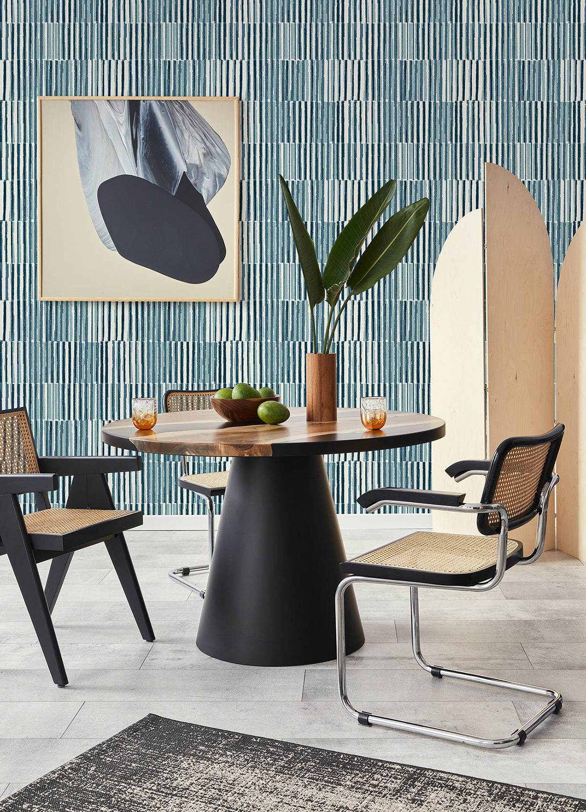 Sabah Teal Stripe Wallpaper - Brewster Wallcovering