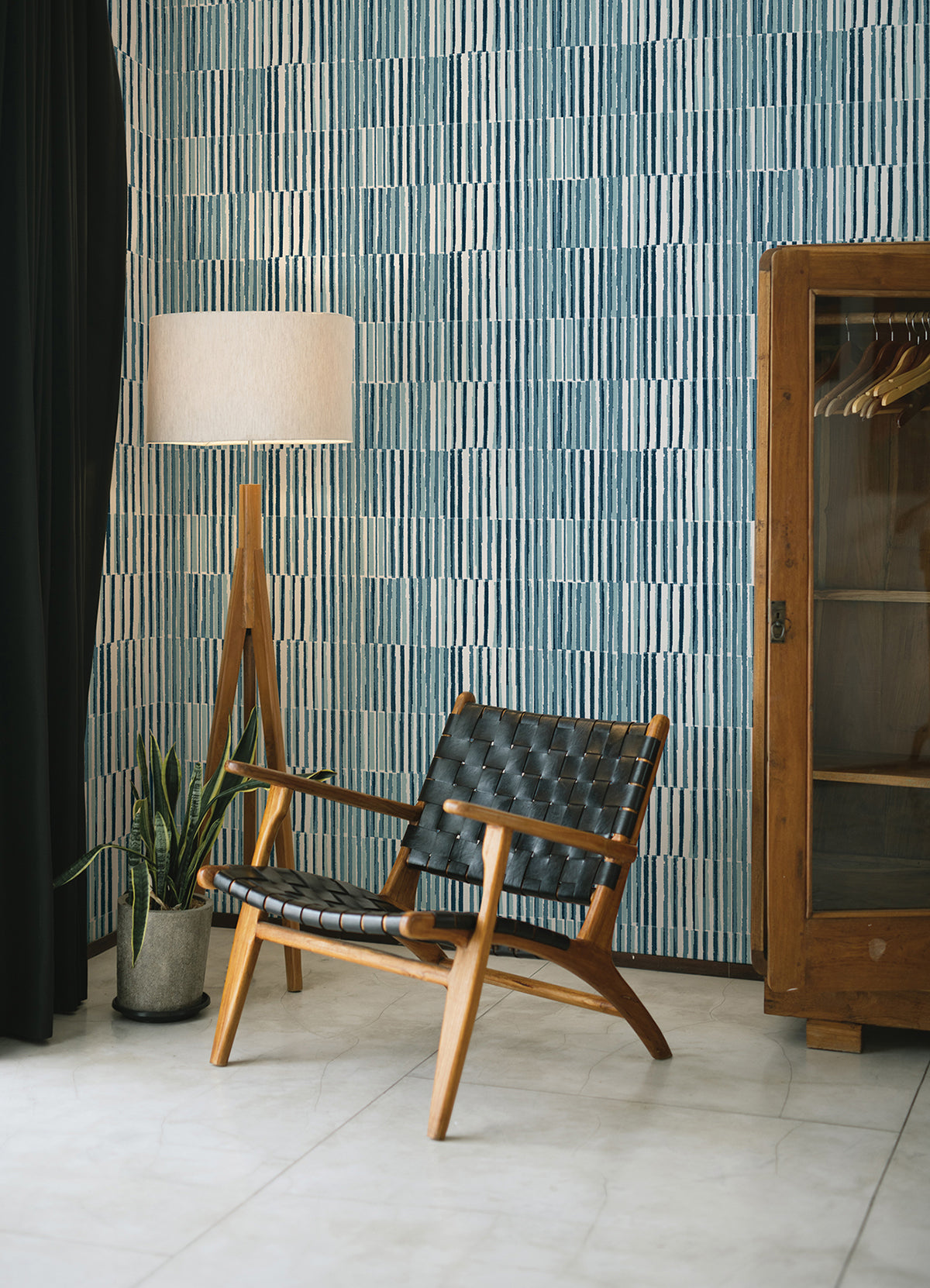 Sabah Teal Stripe Wallpaper - Brewster Wallcovering