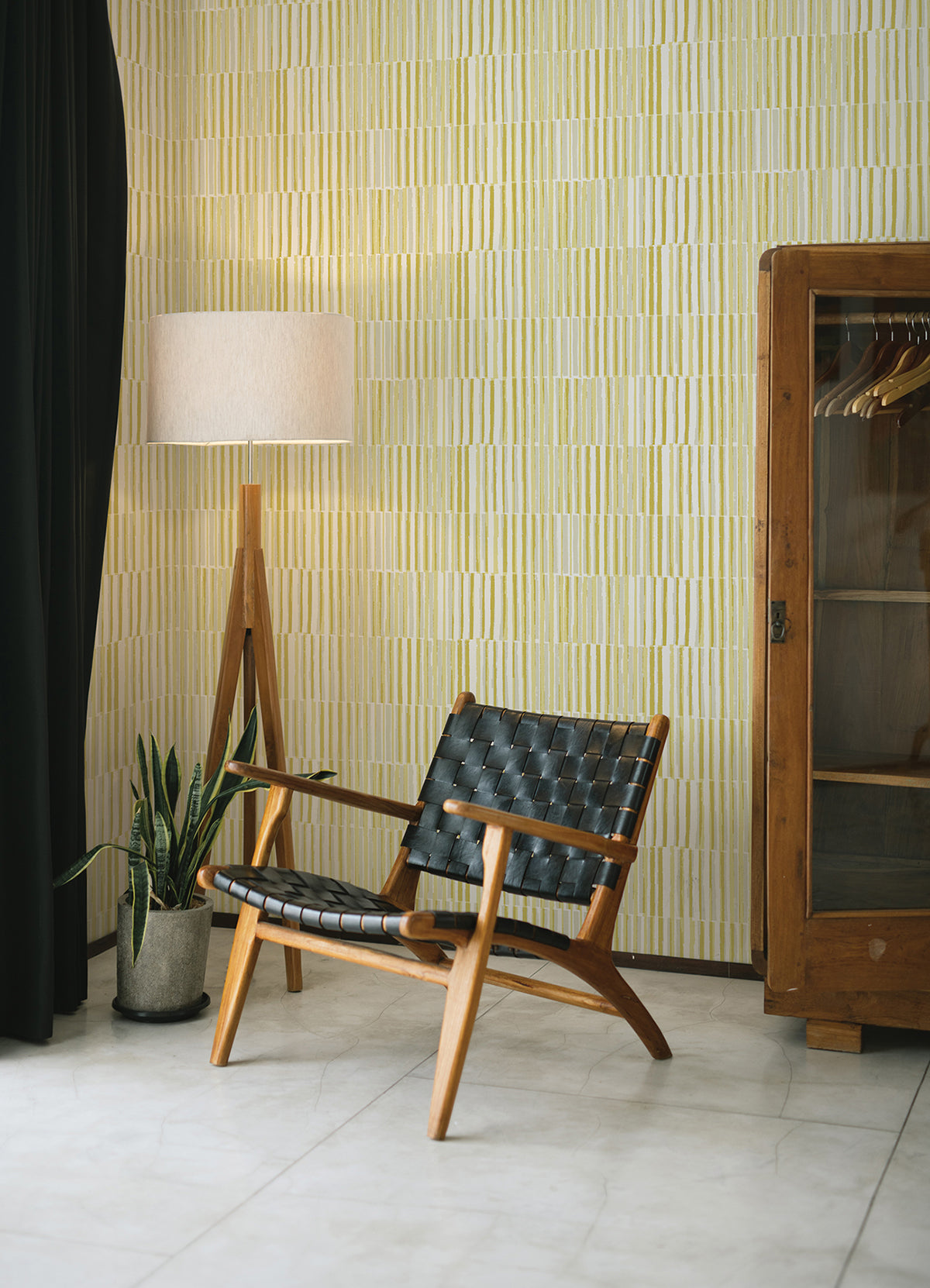 Sabah Yellow Stripe Wallpaper  | Brewster Wallcovering