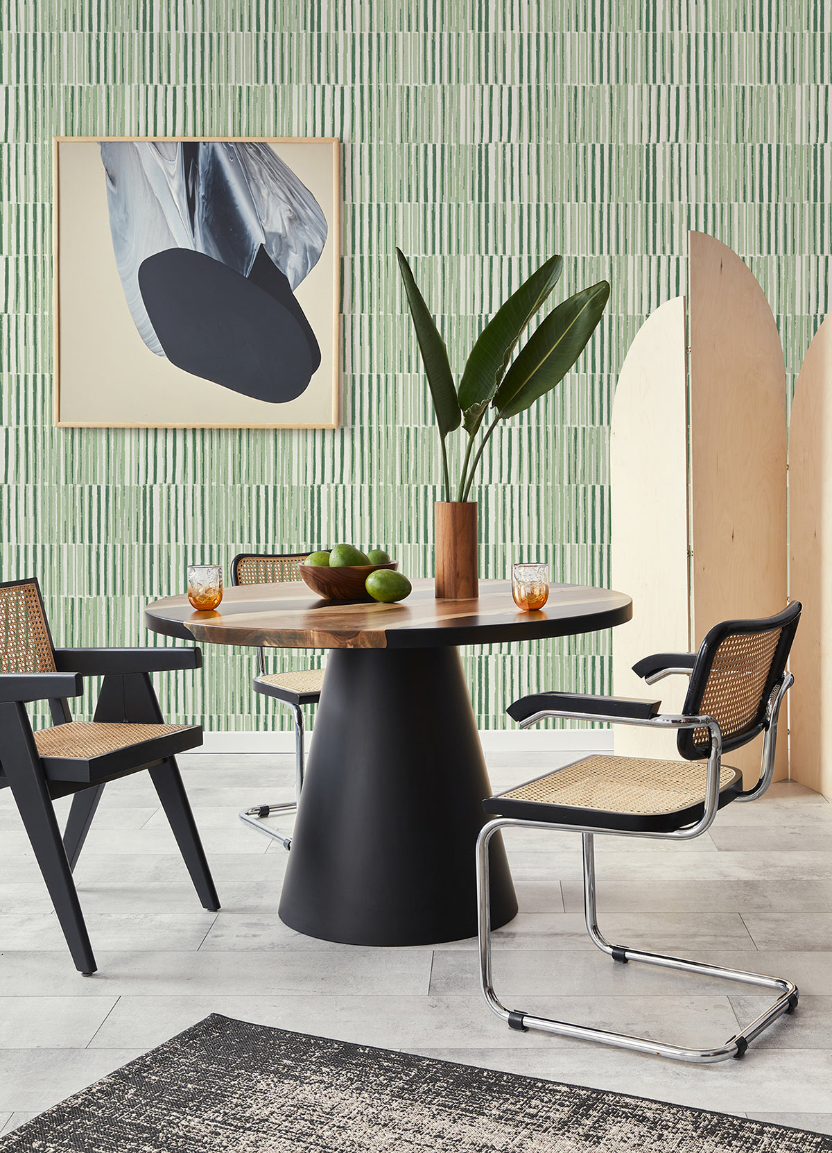 Sabah Green Stripe Wallpaper - Brewster Wallcovering