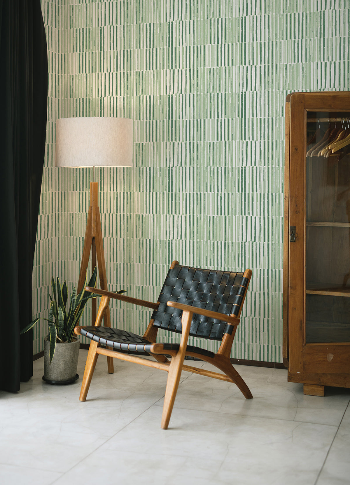 Sabah Green Stripe Wallpaper - Brewster Wallcovering