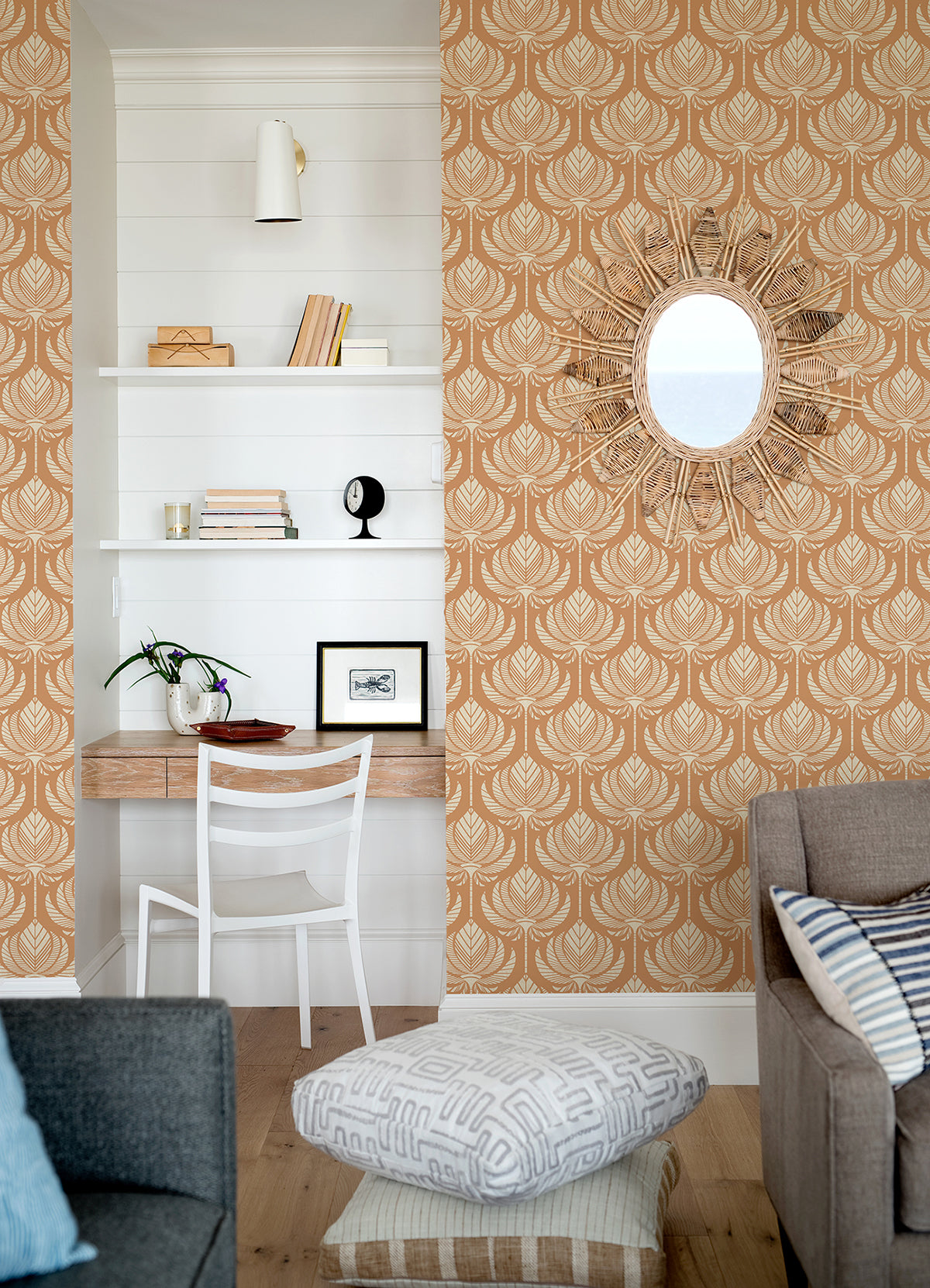 Palmier Orange Lotus Fan Wallpaper - Brewster Wallcovering