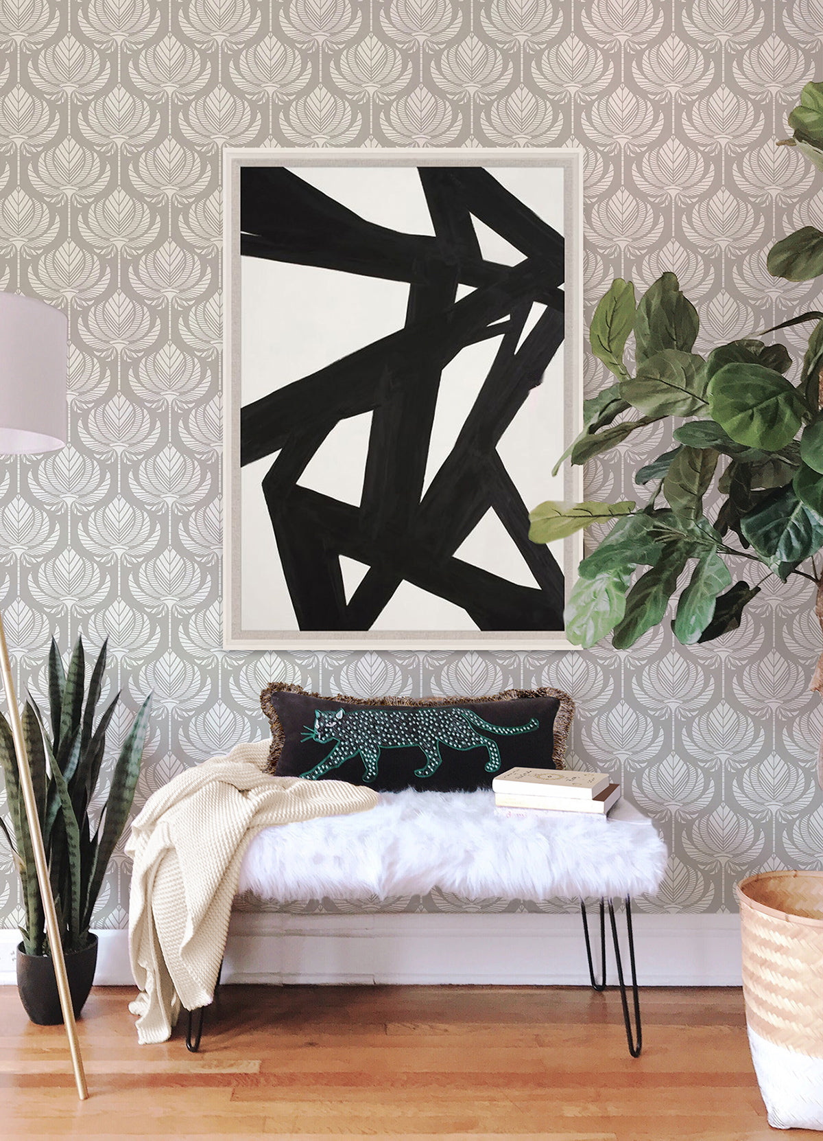 Palmier Grey Lotus Fan Wallpaper  | Brewster Wallcovering - The WorkRm