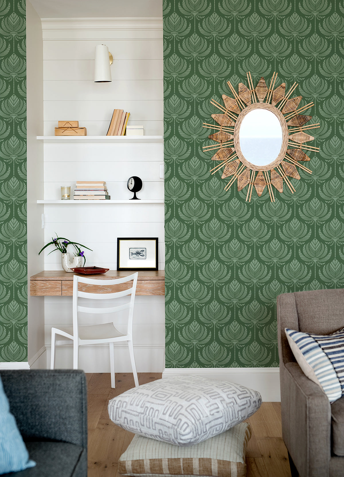 Palmier Green Lotus Fan Wallpaper  | Brewster Wallcovering - The WorkRm