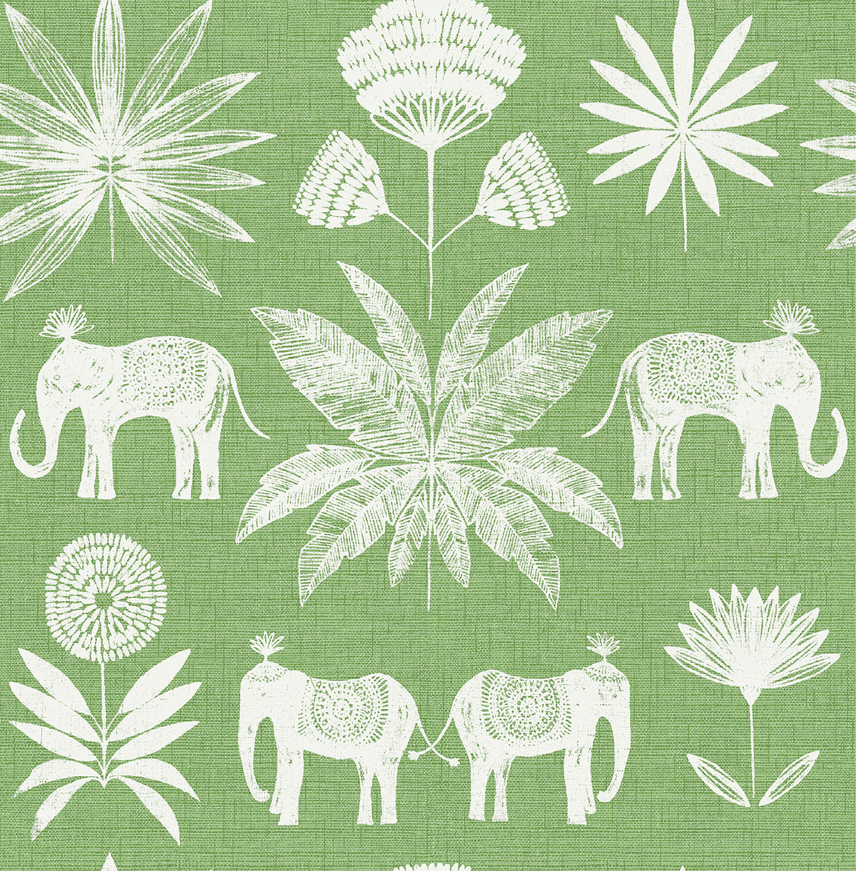 Bazaar Green Elephant Oasis Wallpaper  | Brewster Wallcovering - The WorkRm