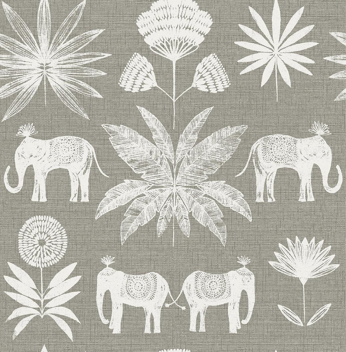 Picture of Bazaar Grey Elephant Oasis Wallpaper