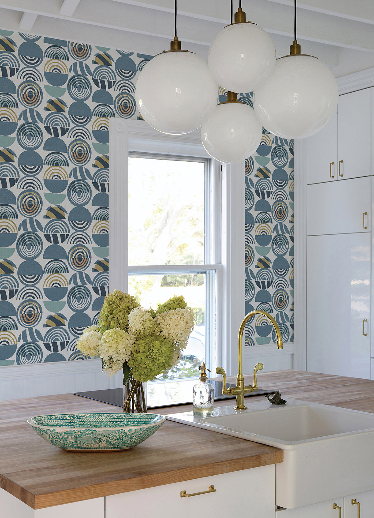 Mahe Blue Mod Geometric Wallpaper  | Brewster Wallcovering - The WorkRm