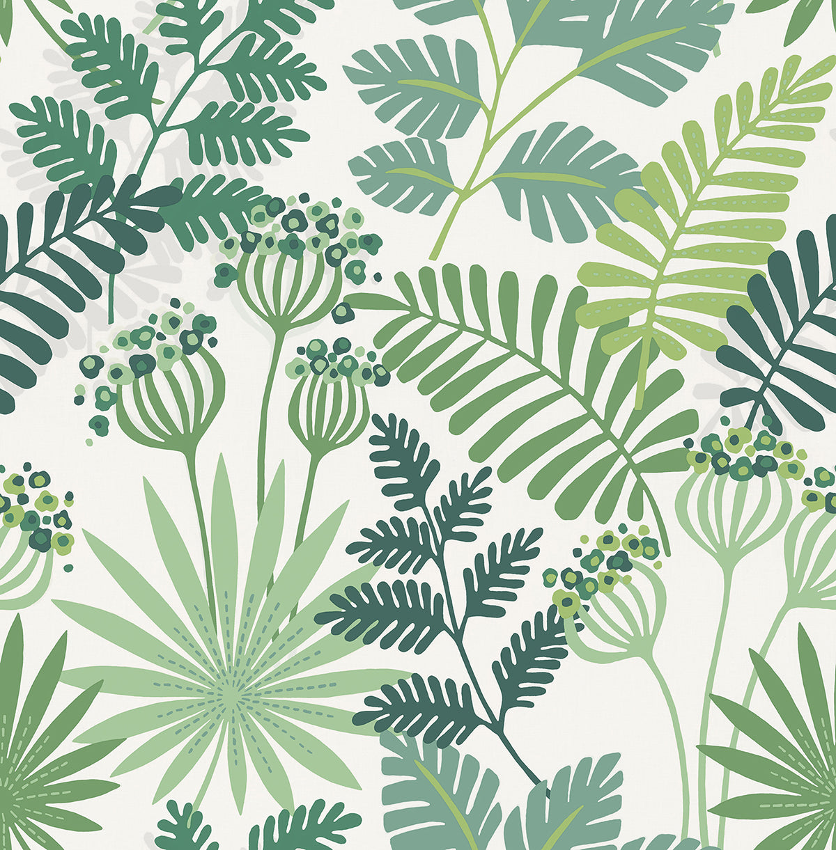 Praslin Green Botanical Wallpaper  | Brewster Wallcovering - The WorkRm