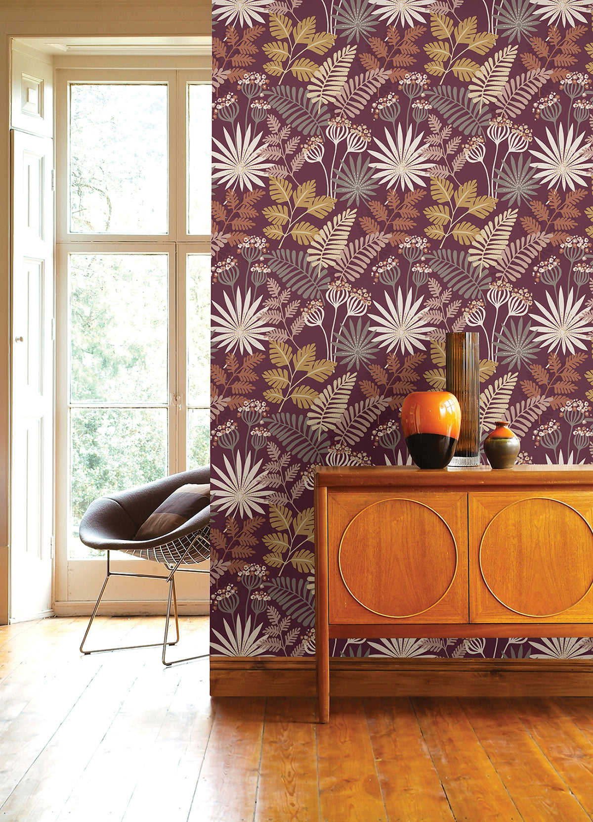 Praslin Merlot Botanical Wallpaper  | Brewster Wallcovering - The WorkRm