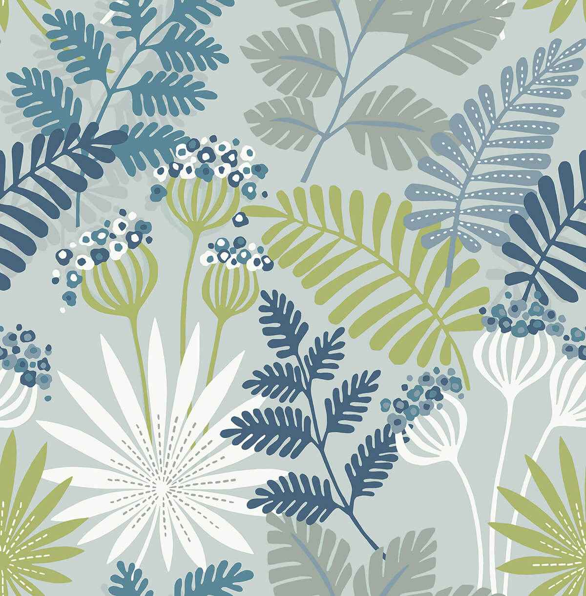 Praslin Sky Blue Botanical Wallpaper - York Wallcoverings - 4014-26450