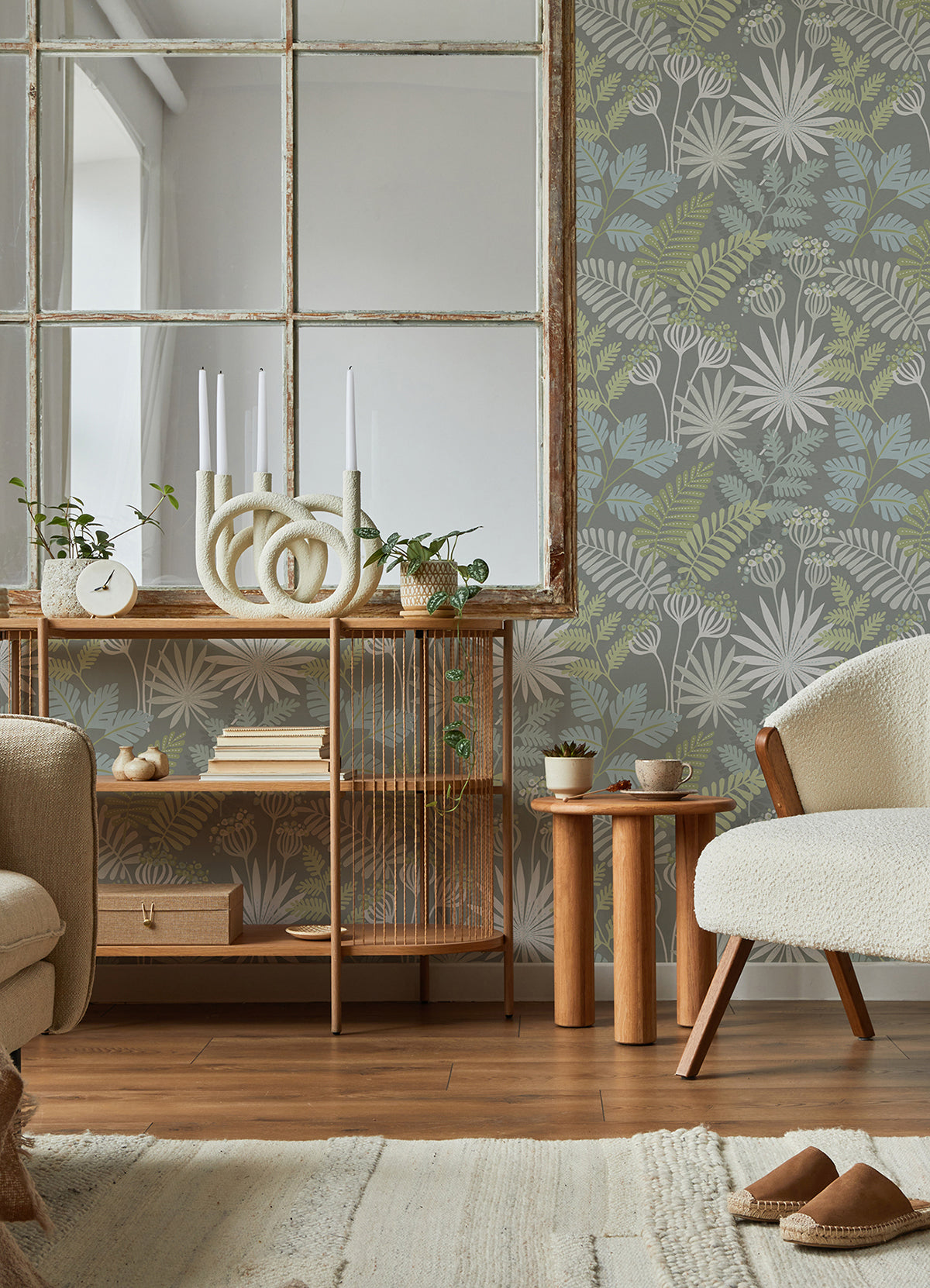 Praslin Grey Botanical Wallpaper  | Brewster Wallcovering - The WorkRm